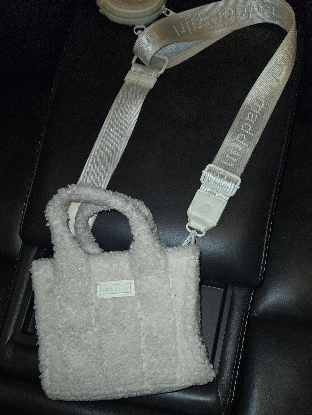 Steve Madden Cozy Faux-Sherpa Mini Tote Bag with Detachable Strap - Light Beige